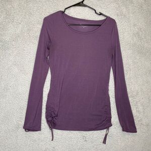 Athleta womens long sleeve purple synched sides gym thumbhole running stretch XS